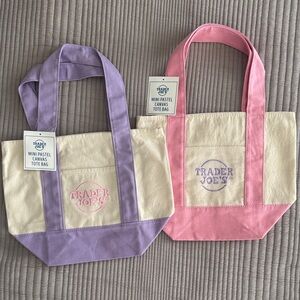 Trader Joe’s Mini Tote Bundle Pastel Pink and Purple mini canvas bags NWT